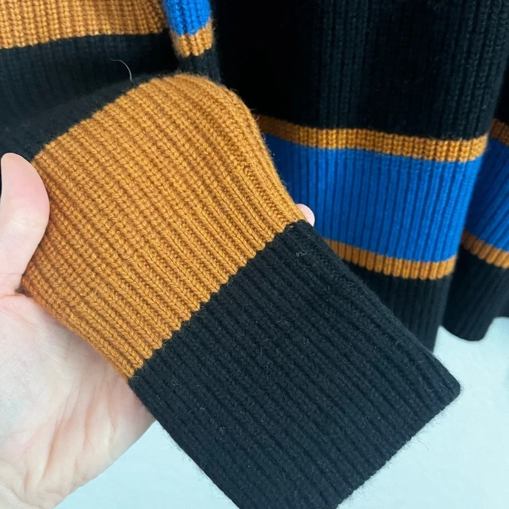 ALC Striped Oversized Wool Cashmere Crewneck Sweater Black Blue Medium